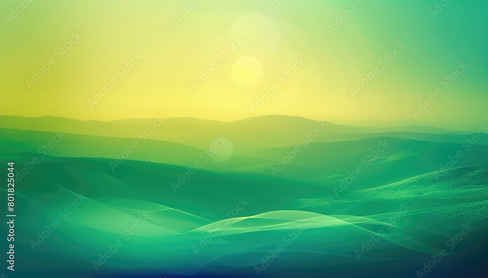 Green blue and yellow gradient background, Post-modern simplicity, Smooth gradient, Smooth curve geography, Horizon, Lens halo