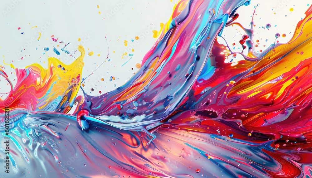 colorful paint splash on a white background, in the style of interactive artwork, 3d, bold colors, strong lines, vibrant murals, holotone printing, colorist colorful paint splash on a white background, in the style of interactive artwork, 3d, bold colors, strong lines, vibrant murals, holotone printing, colorist