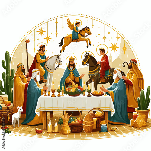 Birth of Jesus Christ vector in white background 