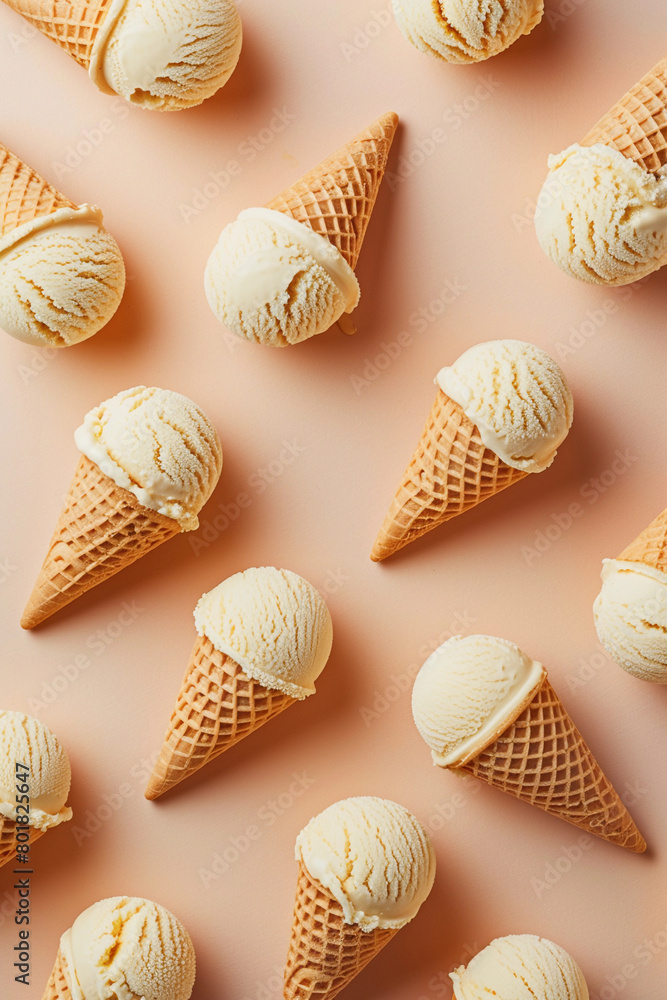Ice Cream cone Pattern on Pastel Background.