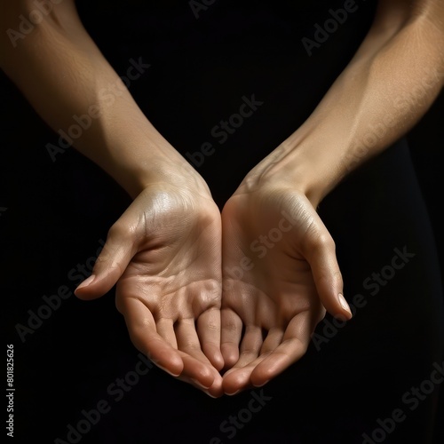 perfect hands of a woman, dark background