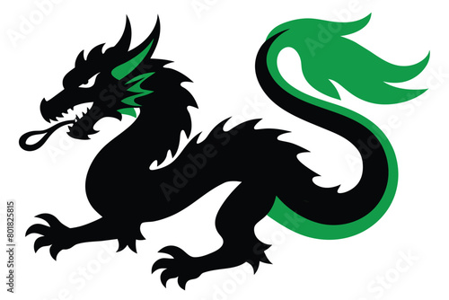 Silhouette of green wood chinese dragon symbol vector