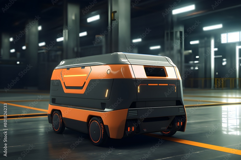 futuristic electric robot car for transporting cargo. Future concept. 3d rendering, generated by AI. futuristic electric robot car for transporting cargo. Future concept. 3d rendering, generated by AI.