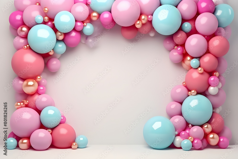 Happy birthday white background without text and colorful pink balloons, generated by AI. Happy birthday white background without text and colorful pink balloons, generated by AI.