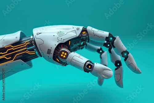 robotic hand have digital AI icon on blue background