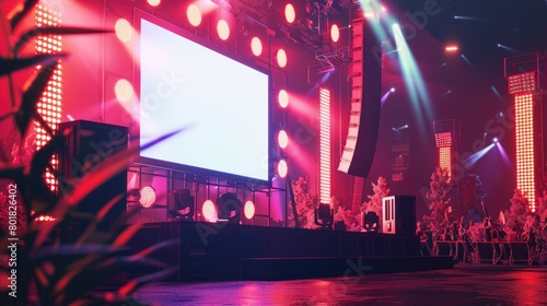 Electric Nightlife Scene: Vibrant Music Festival Stage with Blank Screen
