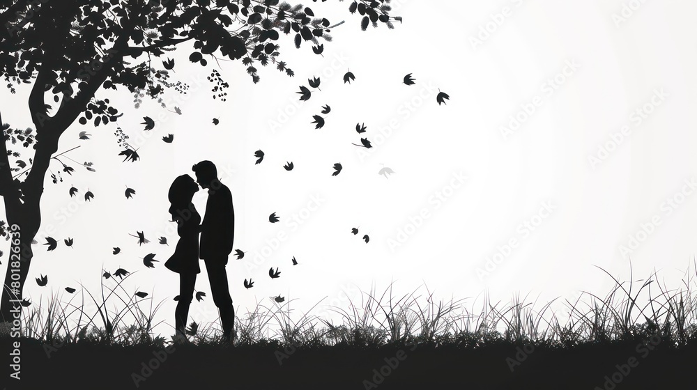 a tender silhouette captures the embrace of a loving couple, their contours melding into a timeless symbol of affection and devotion
