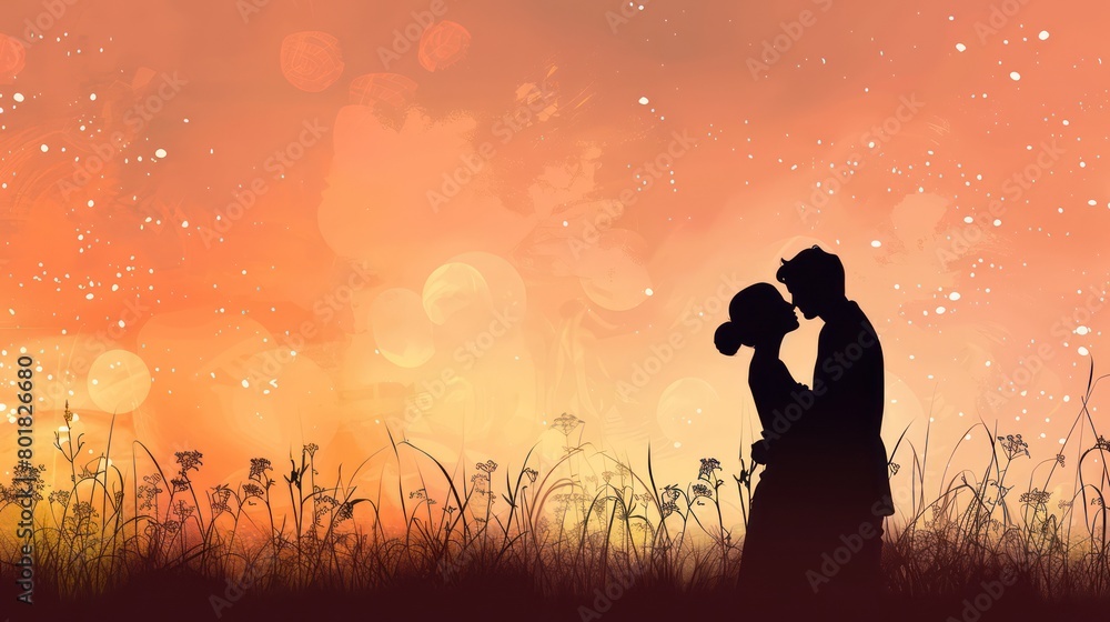 a tender silhouette captures the embrace of a loving couple, their contours melding into a timeless symbol of affection and devotion