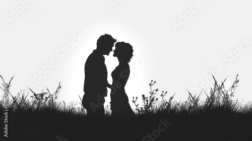 a tender silhouette captures the embrace of a loving couple, their contours melding into a timeless symbol of affection and devotion