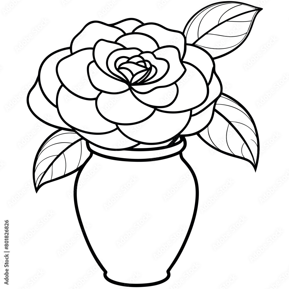Camellia Flower on the vase outline illustration coloring book page design, Camellia Flower on the vase black and white line art drawing coloring book pages for children and adults Camellia Flower on the vase outline illustration coloring book page design, Camellia Flower on the vase black and white line art drawing coloring book pages for children and adults