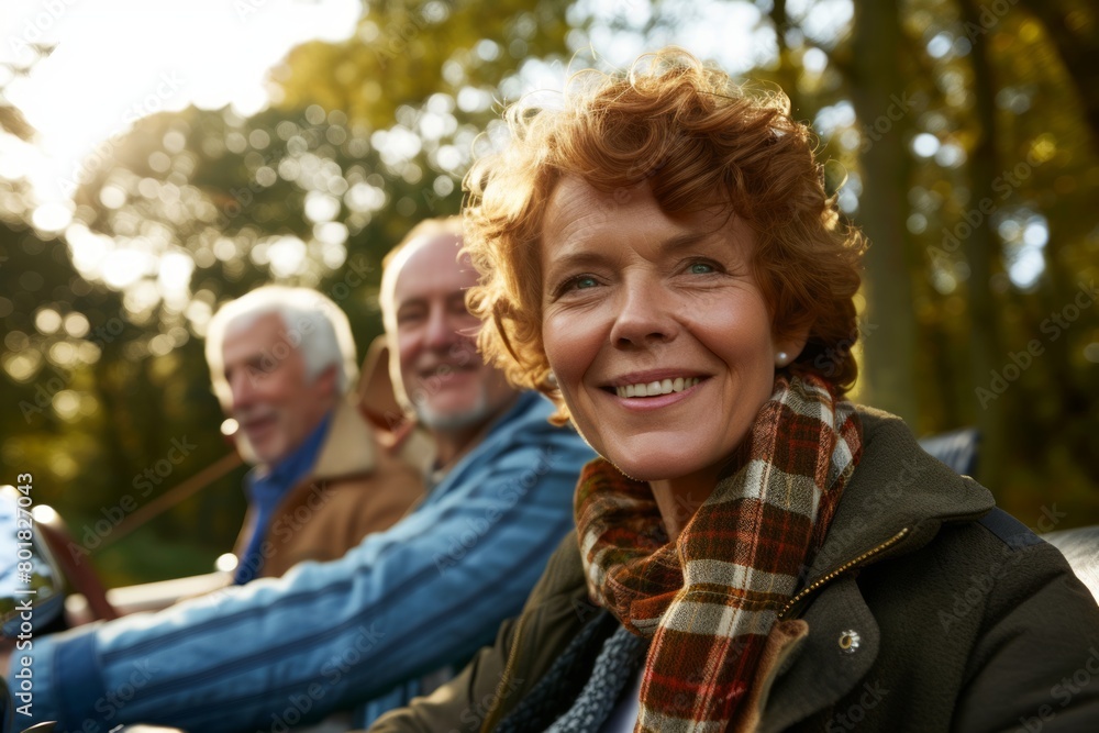 Portrait of happy senior couple sitting in cabriolet in park Portrait of happy senior couple sitting in cabriolet in park