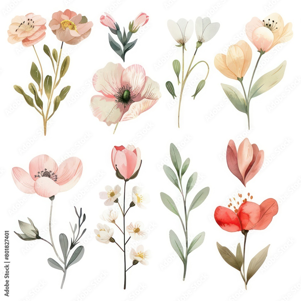 spring flowers watercolor texture, simple plain white background spring flowers watercolor texture, simple plain white background