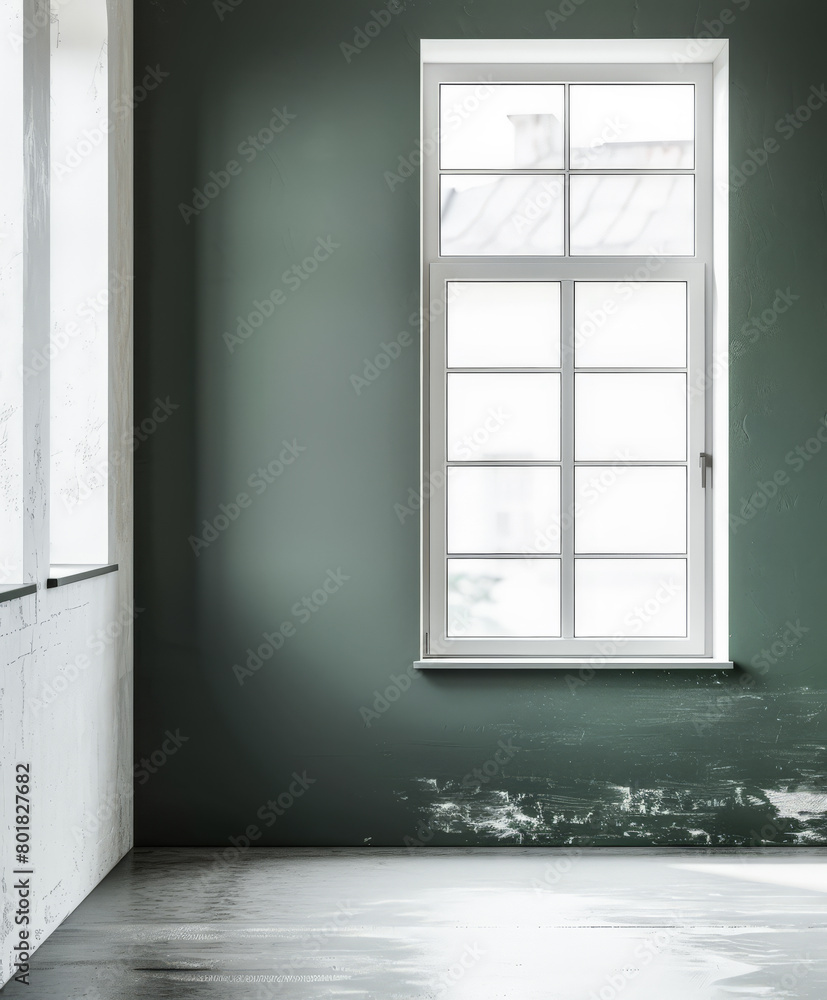 Naklejka premium Minimalist interior design composition with natural window light and indoor plants.