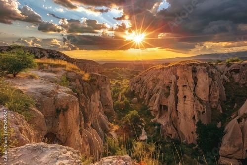 canyon view in summer. Colorful canyon landscape at sunset. nature scenery in the canyon. amazing nature background. summer landscape in nature. Tasyaran canyon travel - generative ai