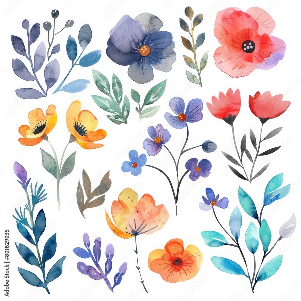 watercolor spring flowers white background