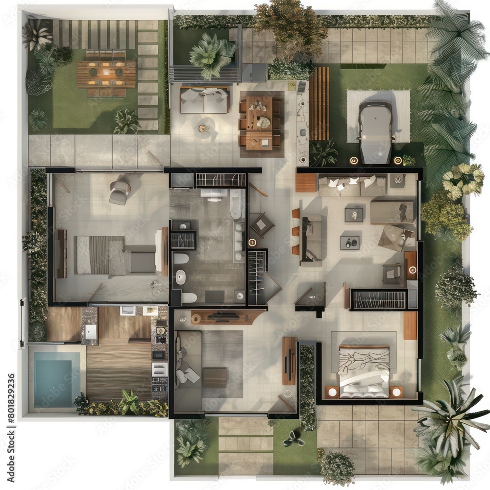 floor plan with 2 bed rooms on one side of the house floor plan with 2 bed rooms on one side of the house