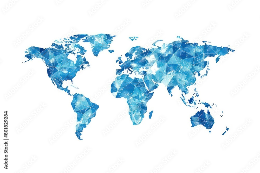 Fototapeta premium world map made of triangle polygons bright blue on white background