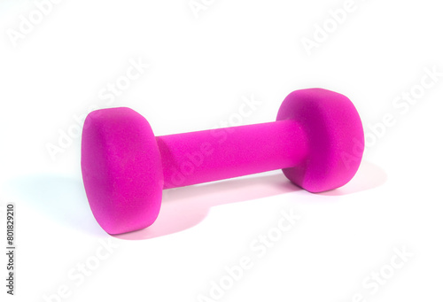 A pink dumbbells for sports and fitness at the gym. Isolated in white bacground.