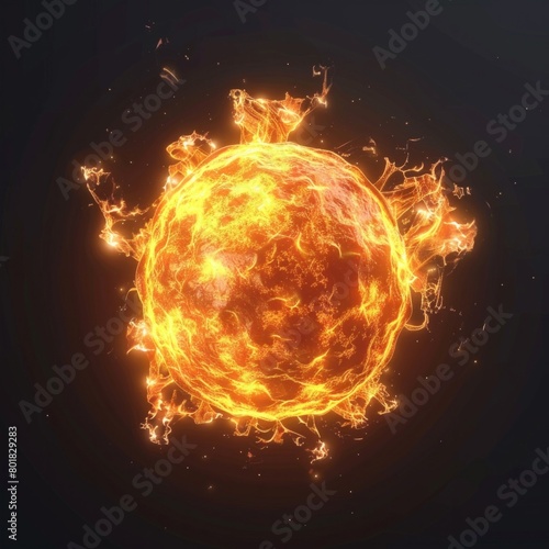 A close up of a glowing orange sun with fire coming out of it