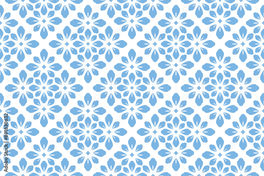 Flower geometric pattern. Seamless vector background. White and blue ornament. Ornament for fabric, wallpaper, packaging. Decorative print