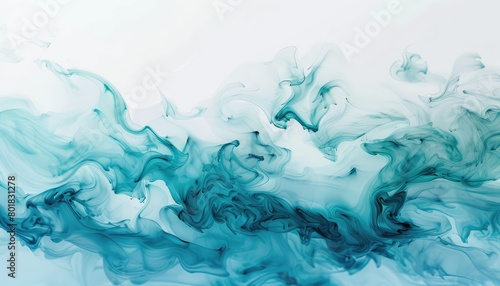 white background with a blurred gradient in teal and petrol blue shades, in the style of liquid paint