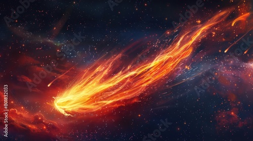 Fiery Comet Speeding Through Starry Space