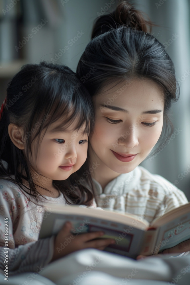 Mother and Young Daughter Enjoying a Book Together Mother and Young Daughter Enjoying a Book Together