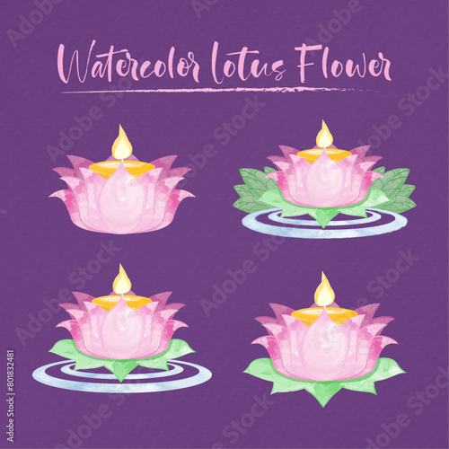 Watercolor vesak day with lotus flower