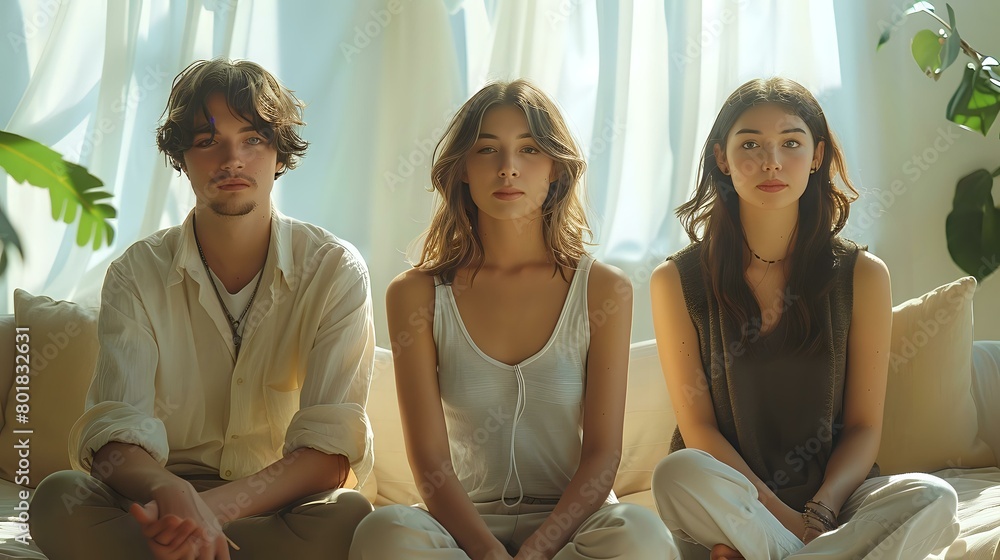 Contemplative Trio: Pensive Individuals in a Tranquil Domestic Environment Contemplative Trio: Pensive Individuals in a Tranquil Domestic Environment