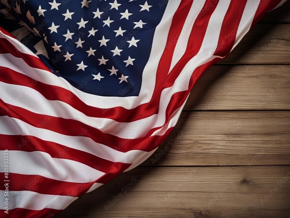 Obraz premium American national flag, logo banner of USA patriotism, stars and stripes with text USA, democracy, and freedom design.