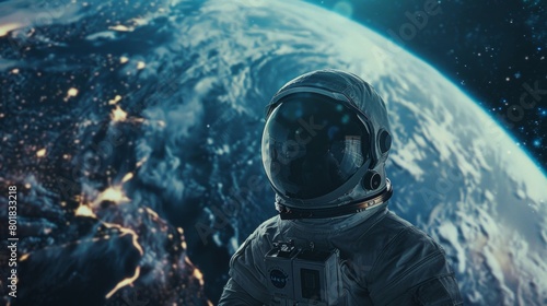A man in a space suit is standing on a planet
