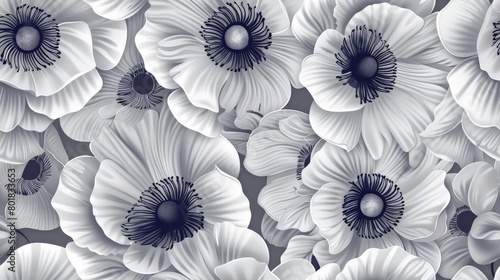 pattern of anemone flowers in monochromatic colors #801833653