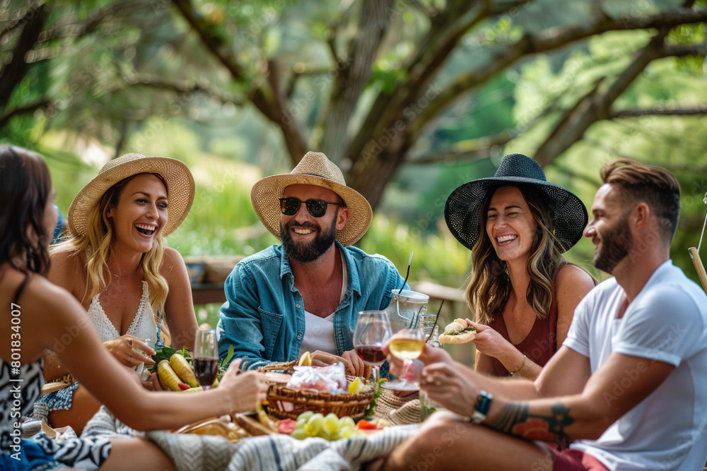 Friends Enjoying Outdoor Picnic Friends Enjoying Outdoor Picnic