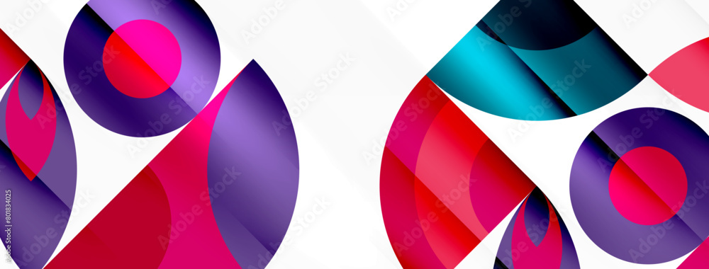 A vibrant textile design featuring a variety of colorful circles in shades of magenta and electric blue on a white background, creating a symmetrical and artistic display reminiscent of flower petals A vibrant textile design featuring a variety of colorful circles in shades of magenta and electric blue on a white background, creating a symmetrical and artistic display reminiscent of flower petals