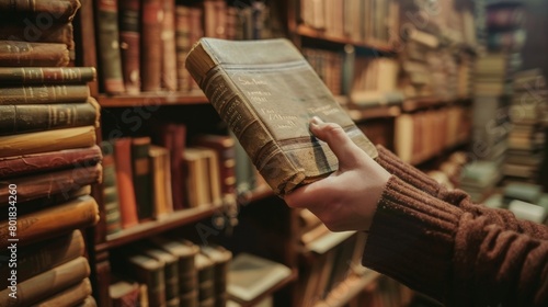 A person browsing through an online marketplace specifically for rare books adding items to their wishlist and eagerly checking for updates. photo