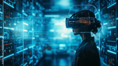 Virtual reality UI design, immersive environment light, first-person, futuristic interaction