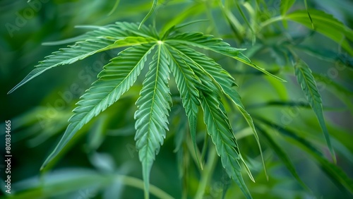 Closeup of green cannabis leaves on a hemp plant in a farm . Concept Agriculture, Botany, Horticulture, Cannabis, Farming