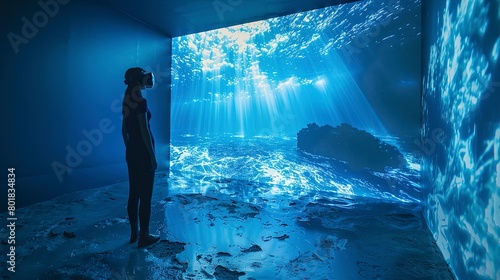 VR art exhibition space  immersive gallery light  first-person view  new dimension of art 