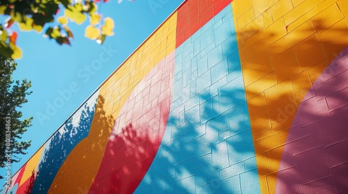 Digital mural creation in progress, outdoor bright light, wide angle, urban beautification 