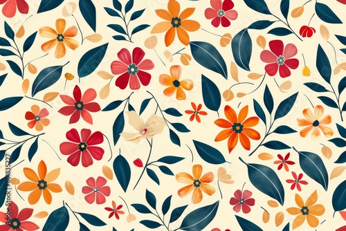 Whimsical floral delight. Handdrawn pattern for fabric design