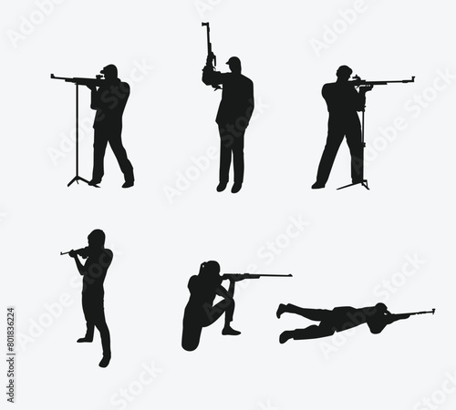 rifle shooting sport silhouette collection set. shooting competition, air rifle. vector illustration.