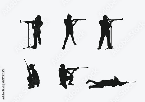 rifle shooting sport silhouette collection set. shooting competition, air rifle. vector illustration.