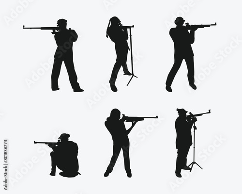 rifle shooting sport silhouette collection set. shooting competition, air rifle. vector illustration. photo