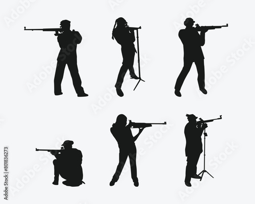 rifle shooting sport silhouette collection set. shooting competition, air rifle. vector illustration.