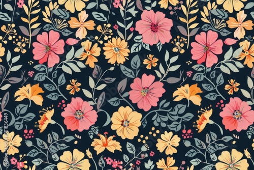 Crafty flower arrangement. Seamless pattern for fabric art
