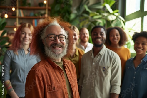Portrait of a smiling senior businessman with his team in the background