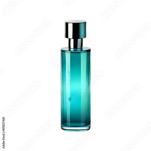Ocean teal tall cylindrical perfume bottle with a gradient effect, Transparent Background, PNG Format