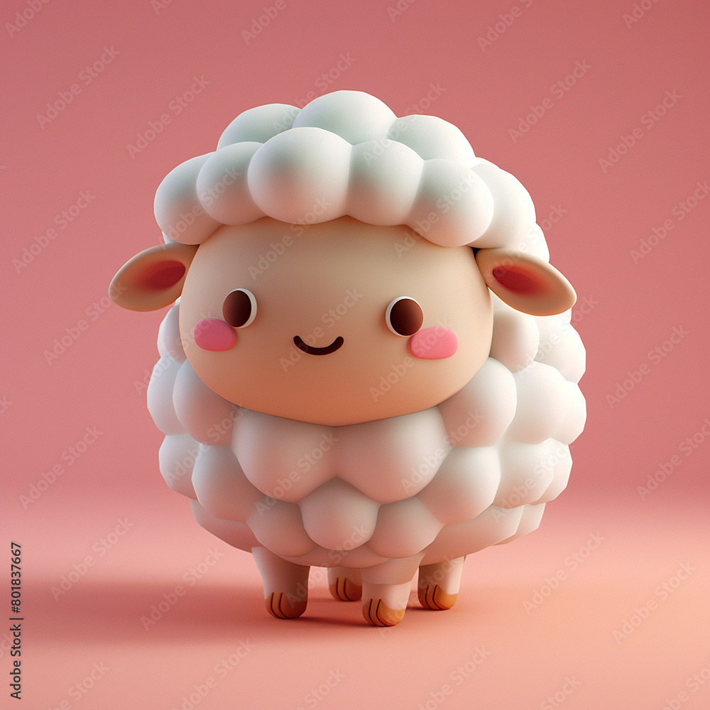 Fototapeta premium cute 3d sheep character animal in background studio