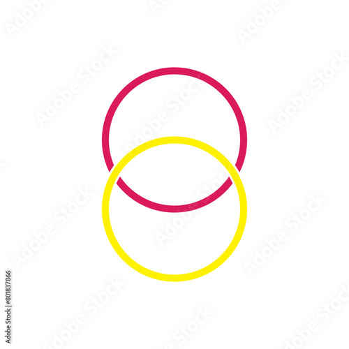 Intersecting circles. Blue and cyan. Merge concept. Colored icon. Business background. Vector illustration. Stock image