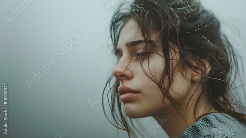 Young woman lost in a fog of depression addiction loneliness and mental health. Concept Mental health struggles, Depression, Addiction, Loneliness, Coping strategies photo